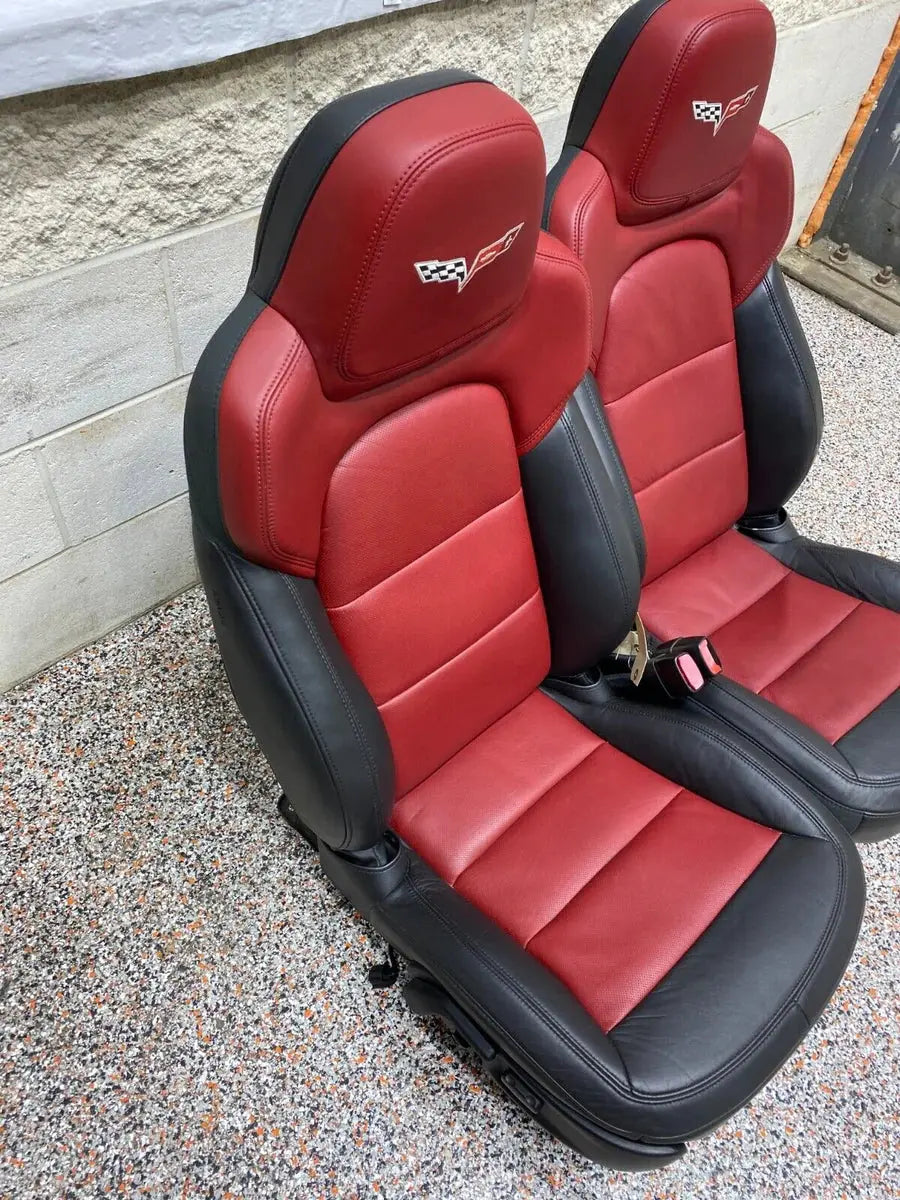 2012 CORVETTE C6 GRANDSPORT OEM BLACK RED LEATHER FRONT SEATS PAIR RARE!! NICE! Pit Stop Auto