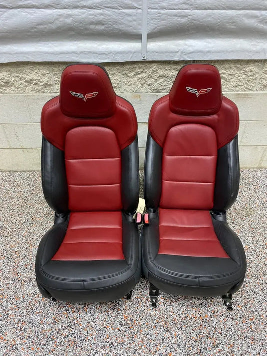 2012 CORVETTE C6 GRANDSPORT OEM BLACK RED LEATHER FRONT SEATS PAIR RARE!! NICE! Pit Stop Auto
