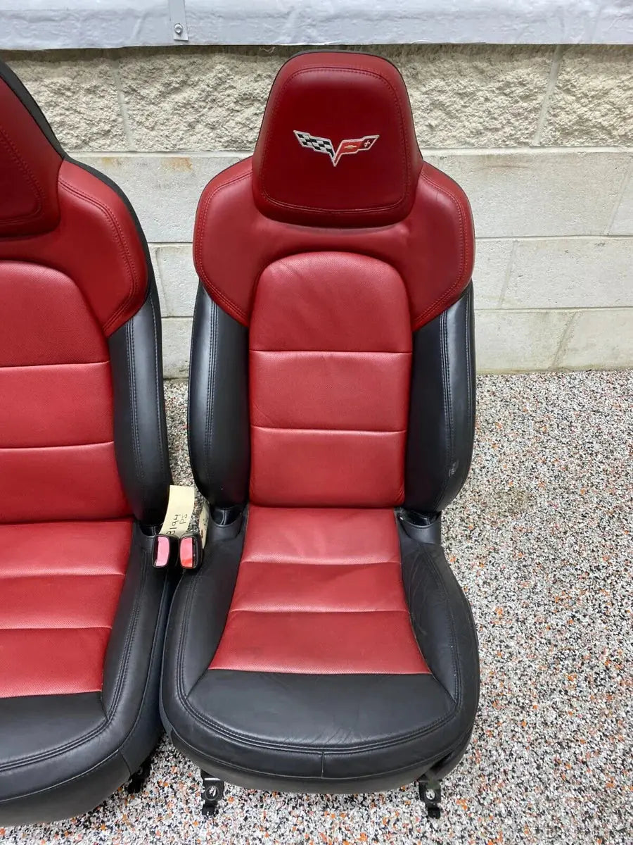 2012 CORVETTE C6 GRANDSPORT OEM BLACK RED LEATHER FRONT SEATS PAIR RARE!! NICE! Pit Stop Auto