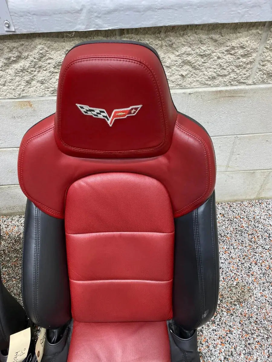 2012 CORVETTE C6 GRANDSPORT OEM BLACK RED LEATHER FRONT SEATS PAIR RARE!! NICE! Pit Stop Auto