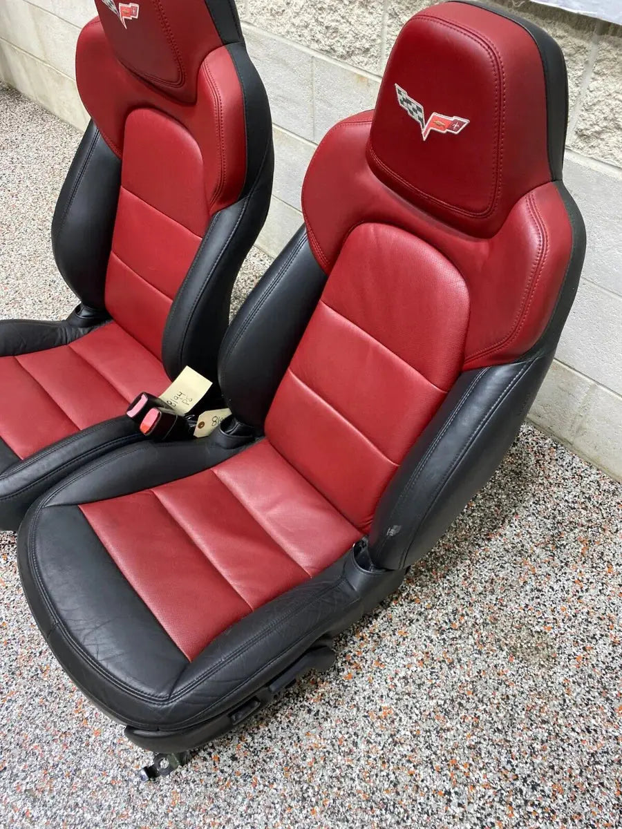 2012 CORVETTE C6 GRANDSPORT OEM BLACK RED LEATHER FRONT SEATS PAIR RARE!! NICE! Pit Stop Auto