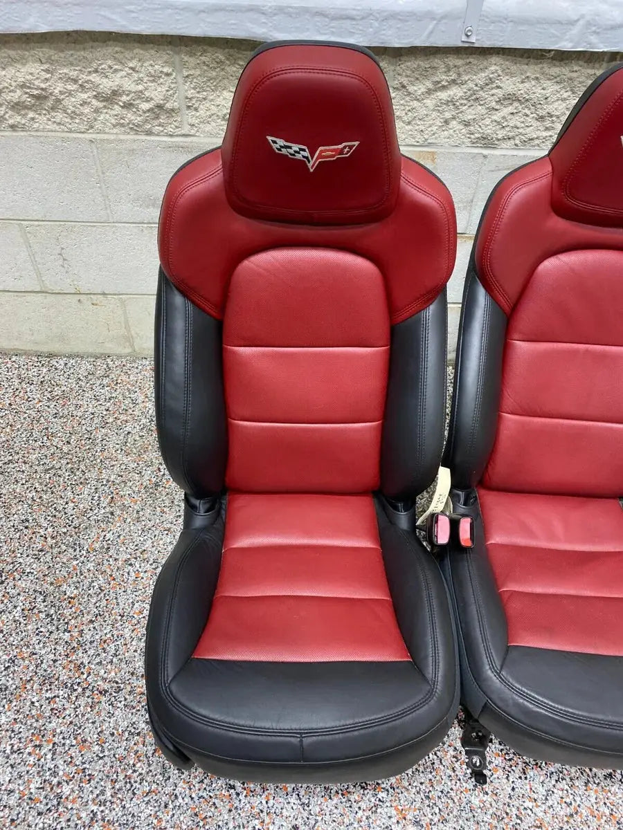 2012 CORVETTE C6 GRANDSPORT OEM BLACK RED LEATHER FRONT SEATS PAIR RARE!! NICE! Pit Stop Auto